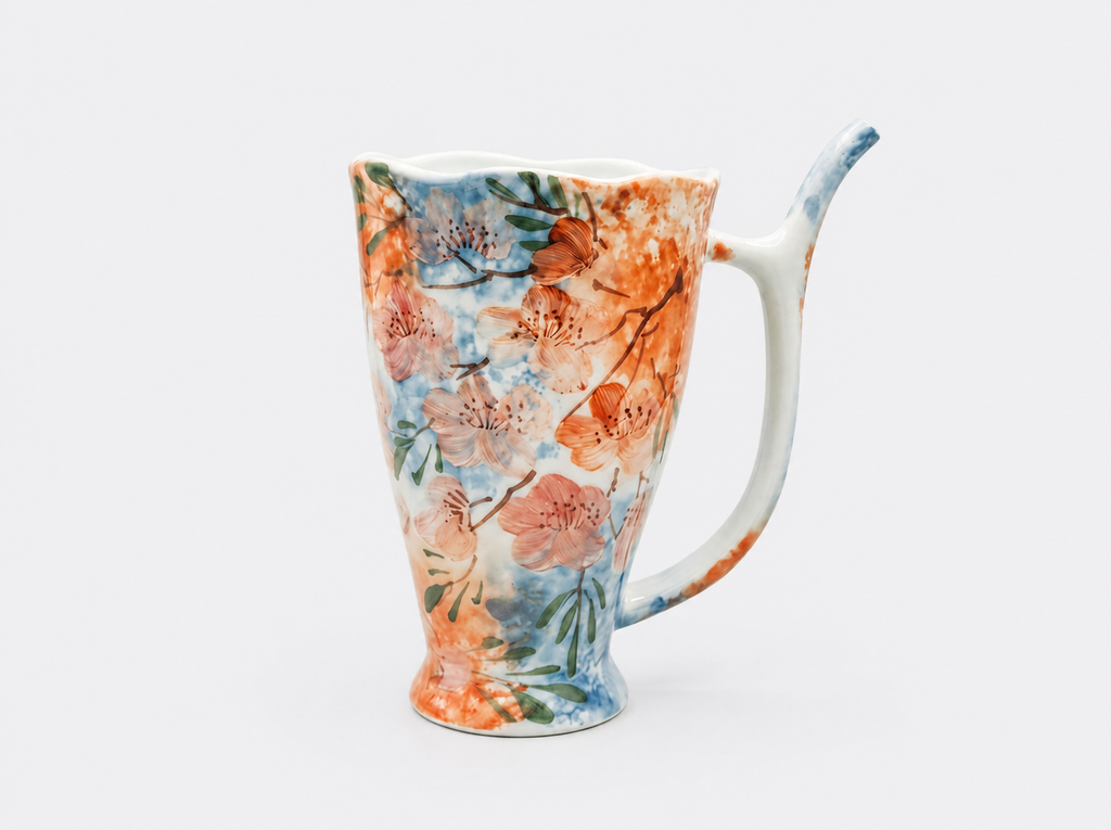 Hand-Painted Underglaze Floral & Koi Ceramic Mug with Sip Handle  – 500ml