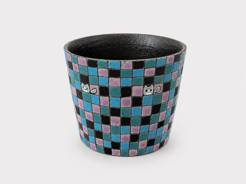 Artist Collection Zisha Mosaic Check Cup with Hand-Painted Cat Details – 300ml