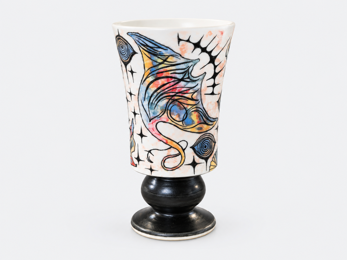Winged Reverie Hand-Painted Pedestal Ceramic Cup – Limited Artist Edition