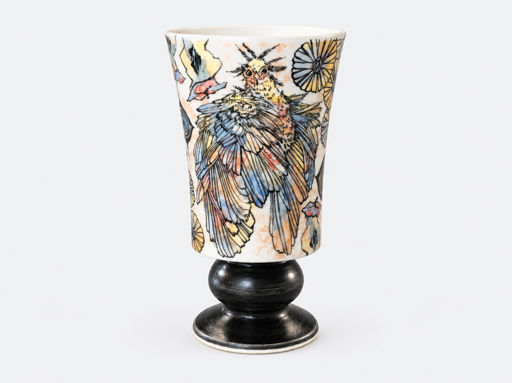 Winged Reverie Hand-Painted Pedestal Ceramic Cup – Limited Artist Edition