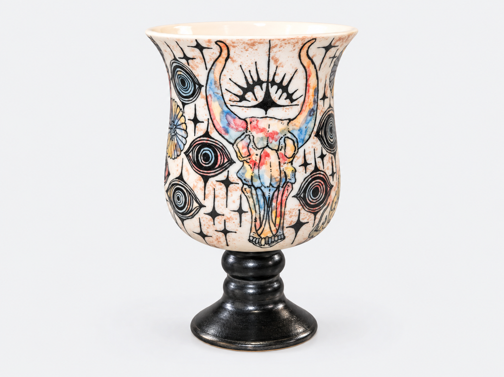Wild Omen Hand-Painted Pedestal Ceramic Cup – Limited Artist Edition