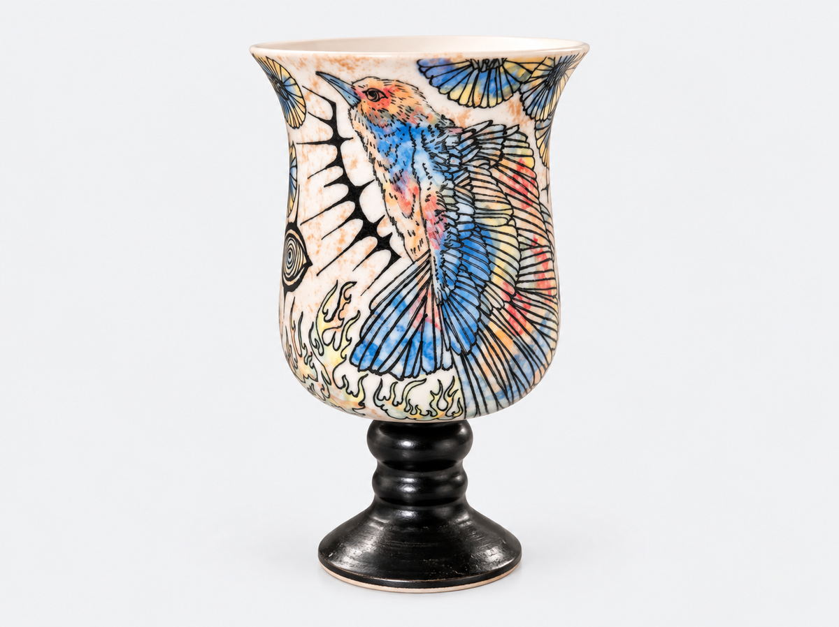 Wild Omen Hand-Painted Pedestal Ceramic Cup – Limited Artist Edition
