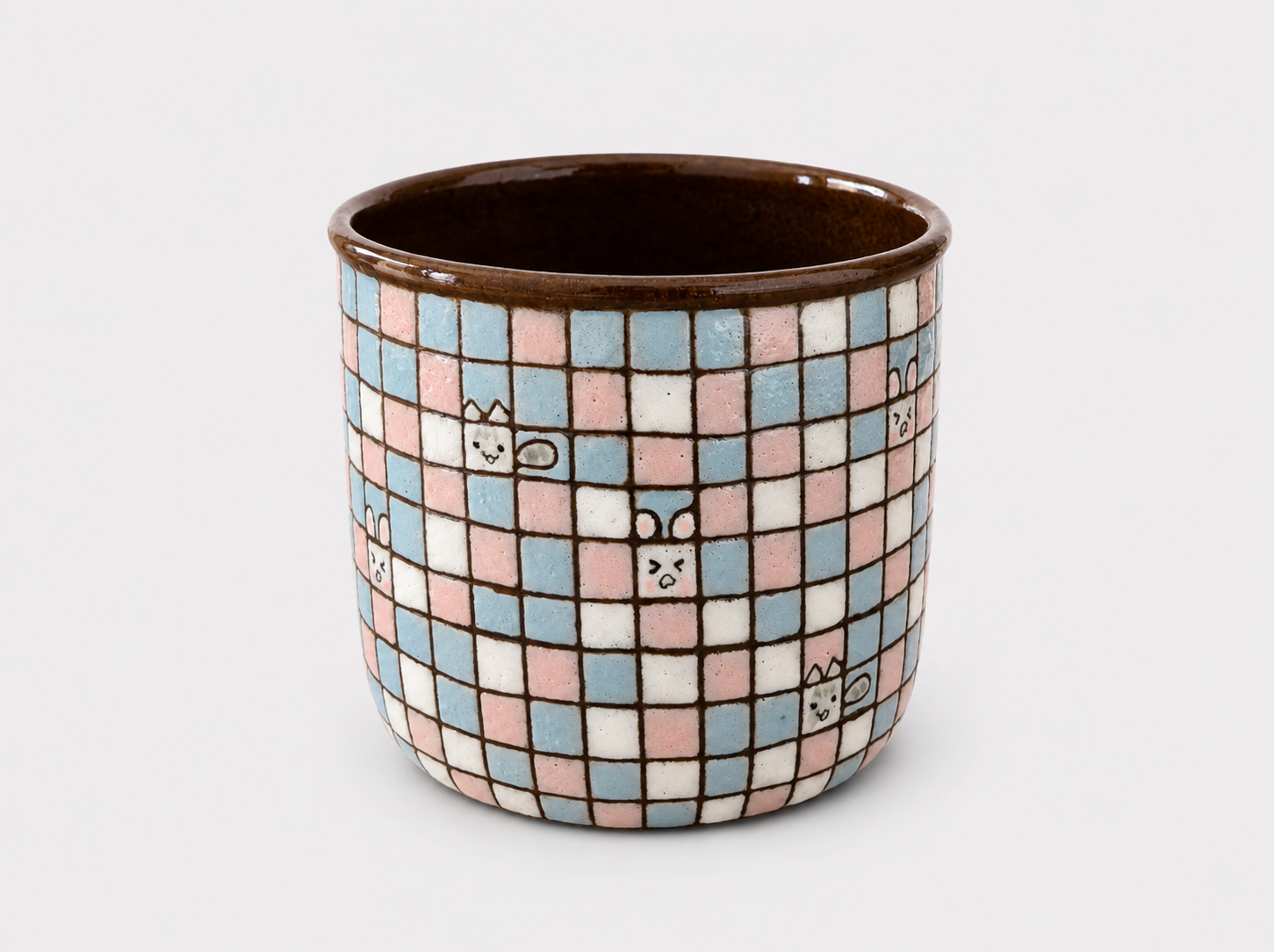 Artist Collection Black Pottery Pastel Mosaic Cup with Hand-Painted Animal Details – 300ml
