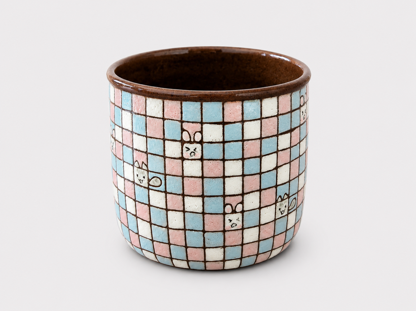 Artist Collection Black Pottery Pastel Mosaic Cup with Hand-Painted Animal Details – 300ml