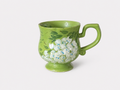 Hand-Painted Green Floral Ceramic Mug – Artisan Coffee Cup with Footed Base
