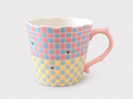 Artist Collection Pastel Check Petal-Rim Mug with Hand-Painted Bear Details – 250ml