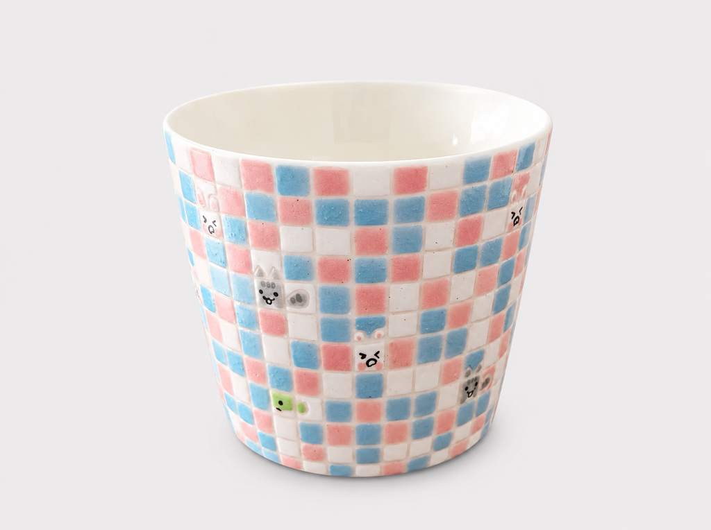 Artist Collection Pastel Mosaic Cup with Hand-Painted Animal Details – 250ml