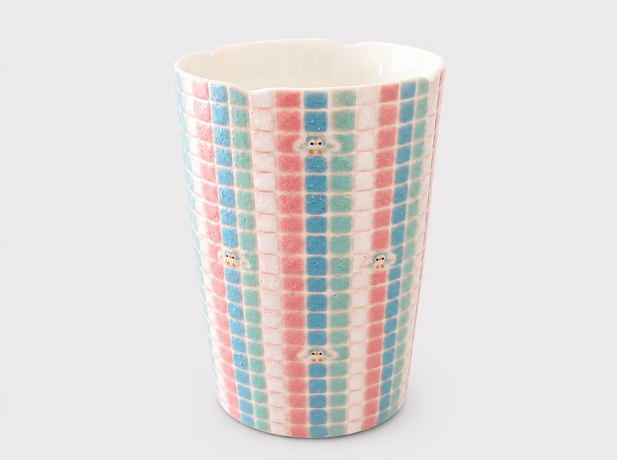 Artist Collection Pastel Mosaic Tall Cup with Hand-Painted Floral Details – 350ml