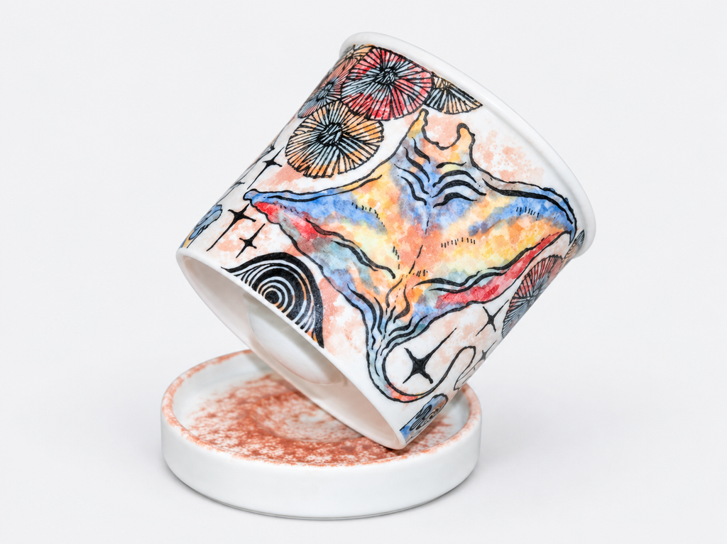 Whispers of the Deep Hand-Painted Ceramic Cup with Stand – Limited Artist Edition