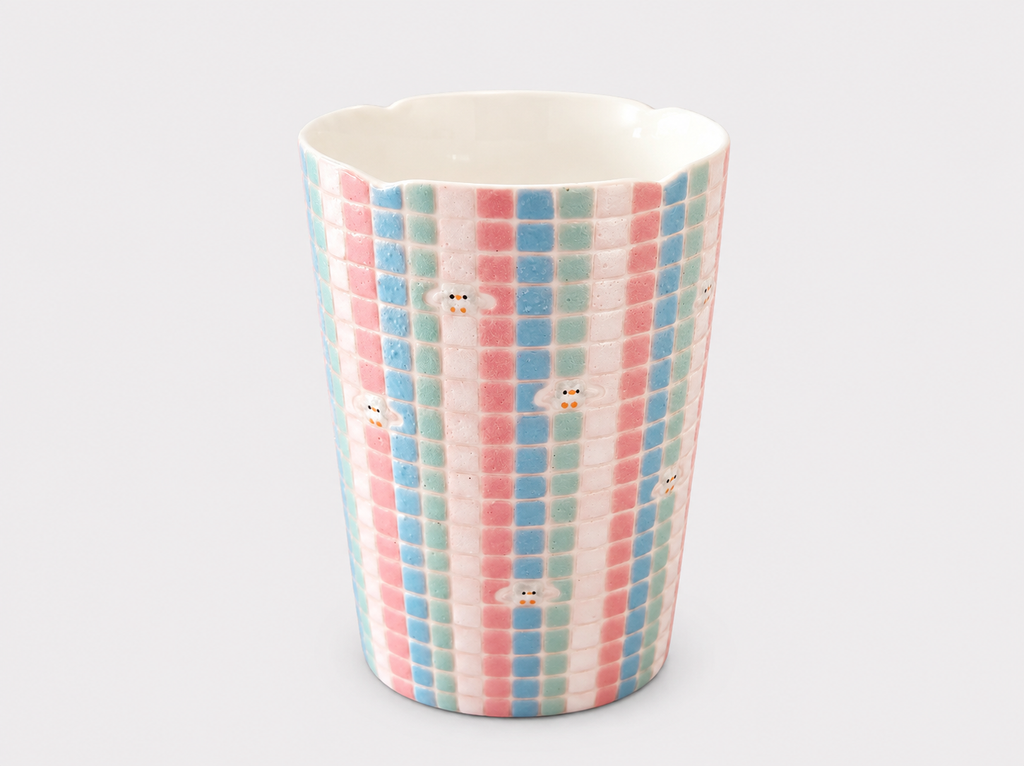 Artist Collection Pastel Mosaic Tall Cup with Hand-Painted Floral Details – 350ml