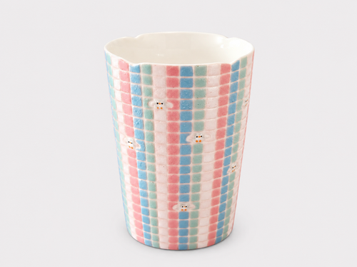 Artist Collection Pastel Mosaic Tall Cup with Hand-Painted Floral Details – 350ml