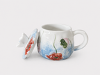 Tasse en céramique peinte à la main, motif lilas – Tasse à café artisanale avec base sur pied