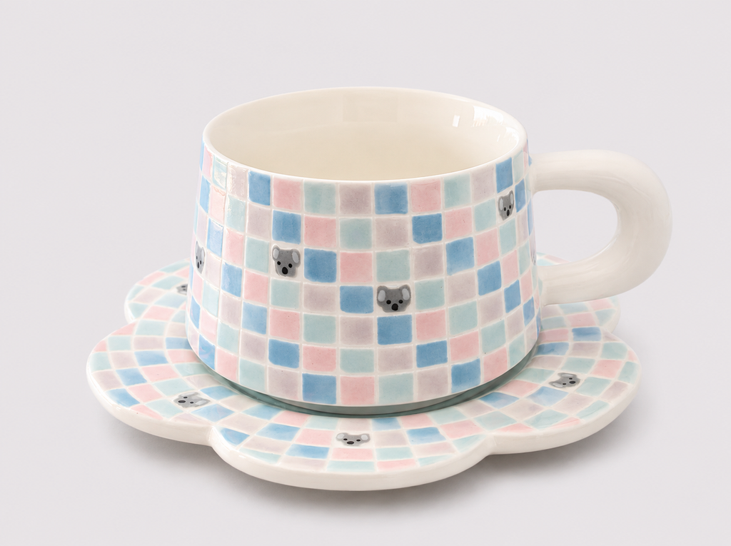 Artist Collection Pastel Mosaic Koala Mug & Petal Saucer Set – 400ml