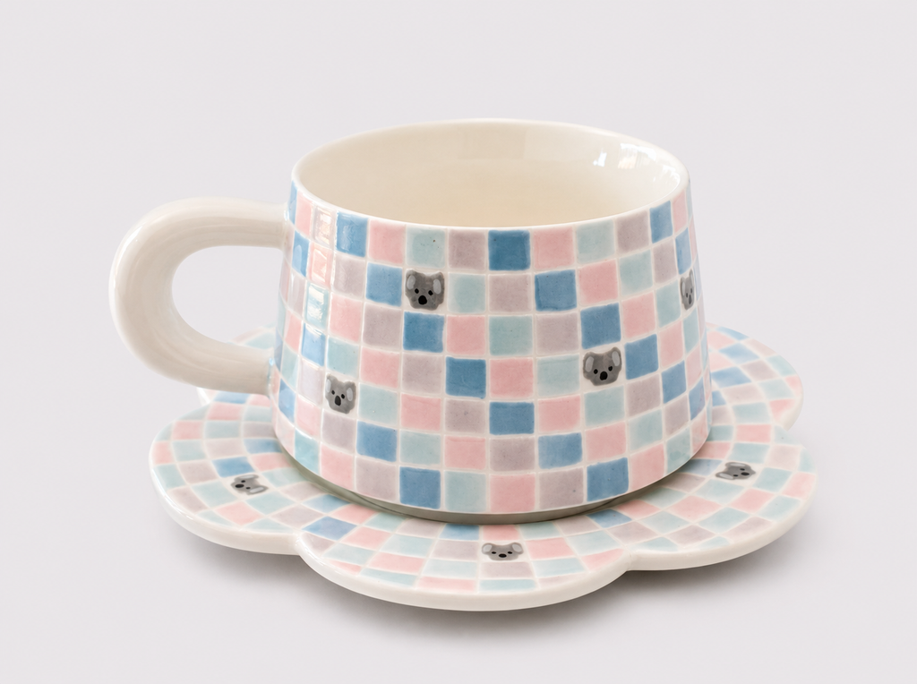 Artist Collection Pastel Mosaic Koala Mug & Petal Saucer Set – 400ml