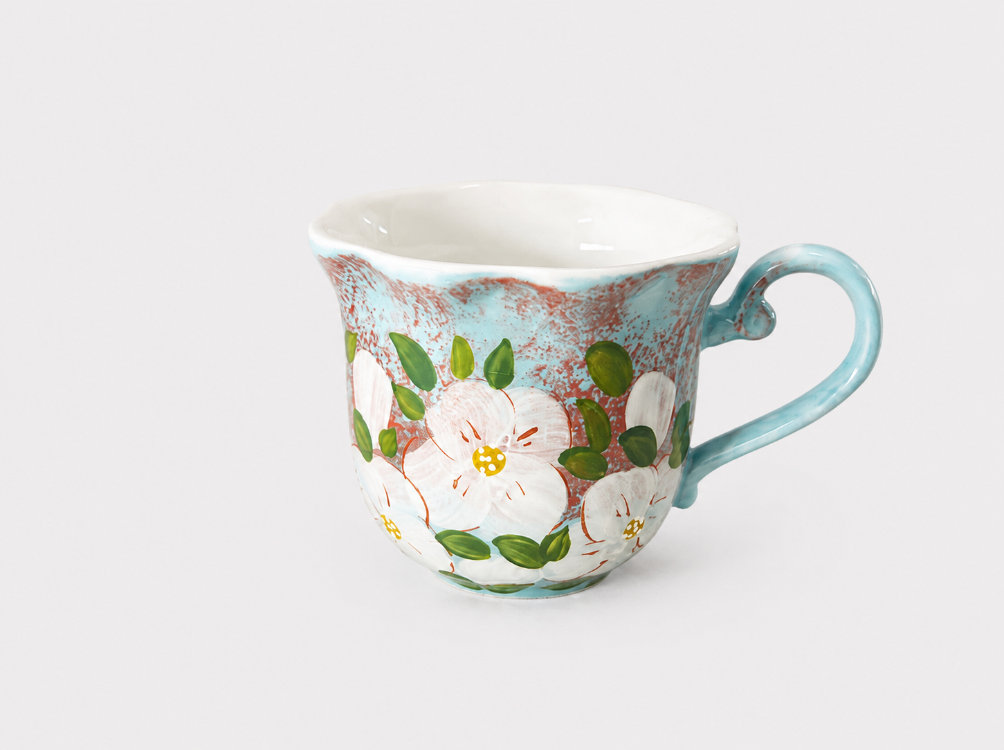 Hand-Painted Blue Blossom Ceramic Cup – Artisan Tea & Coffee Mug