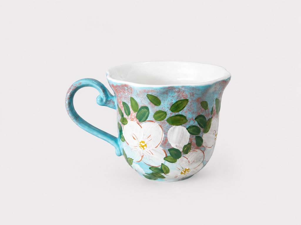 Hand-Painted Blue Blossom Ceramic Cup – Artisan Tea & Coffee Mug