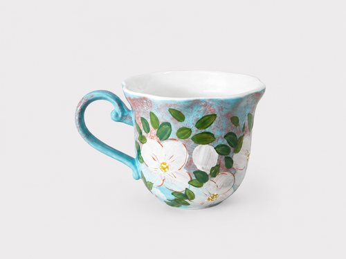 Hand-Painted Blue Blossom Ceramic Cup – Artisan Tea & Coffee Mug