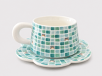 Artist Collection Aqua Mosaic Penguin Mug & Petal Saucer