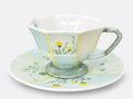 Hand-Painted Mineral Art Floral Ceramic Cup & Saucer Set – Textured Patchwork Design