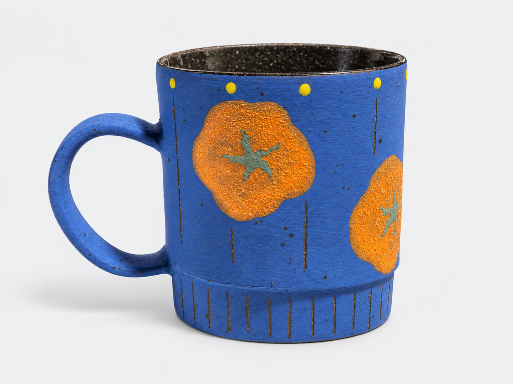 Tasse en céramique peinte à la main, motif lilas – Tasse à café artisanale avec base sur pied