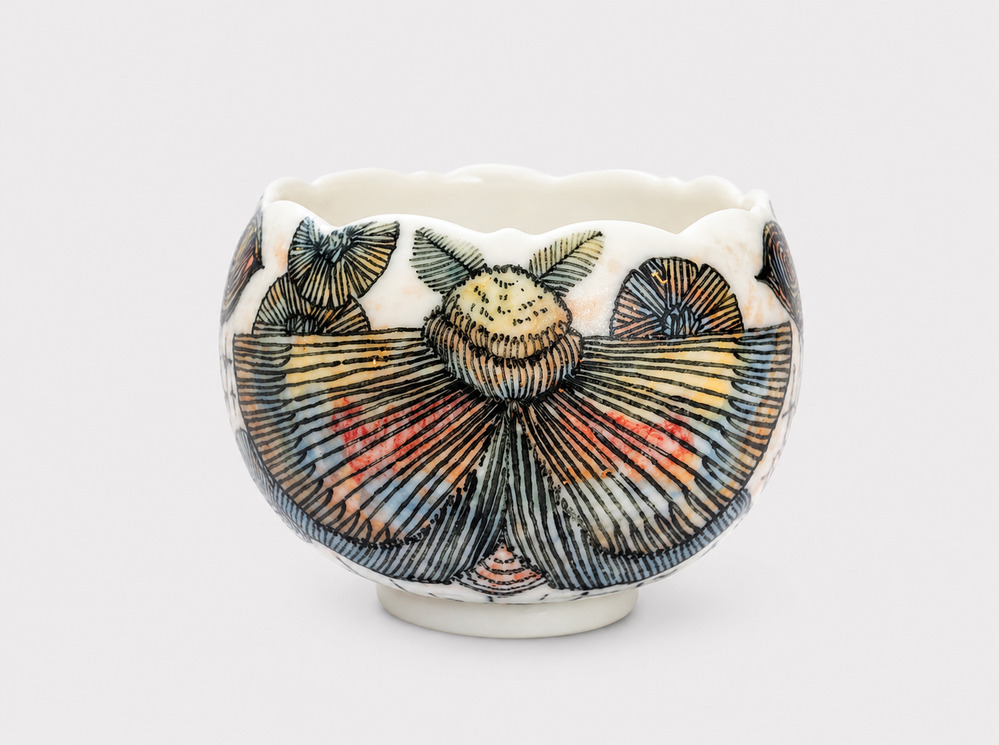 Botanical Reverie Hand-Painted Petal Rim Ceramic Cup – Limited Artist Edition
