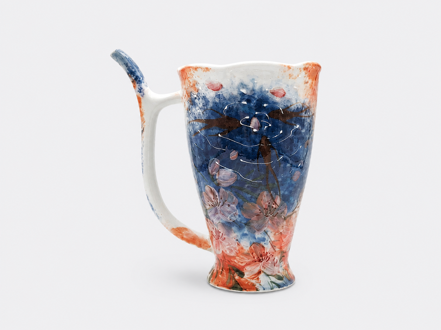 Hand-Painted Underglaze Floral & Koi Ceramic Mug with Sip Handle  – 500ml