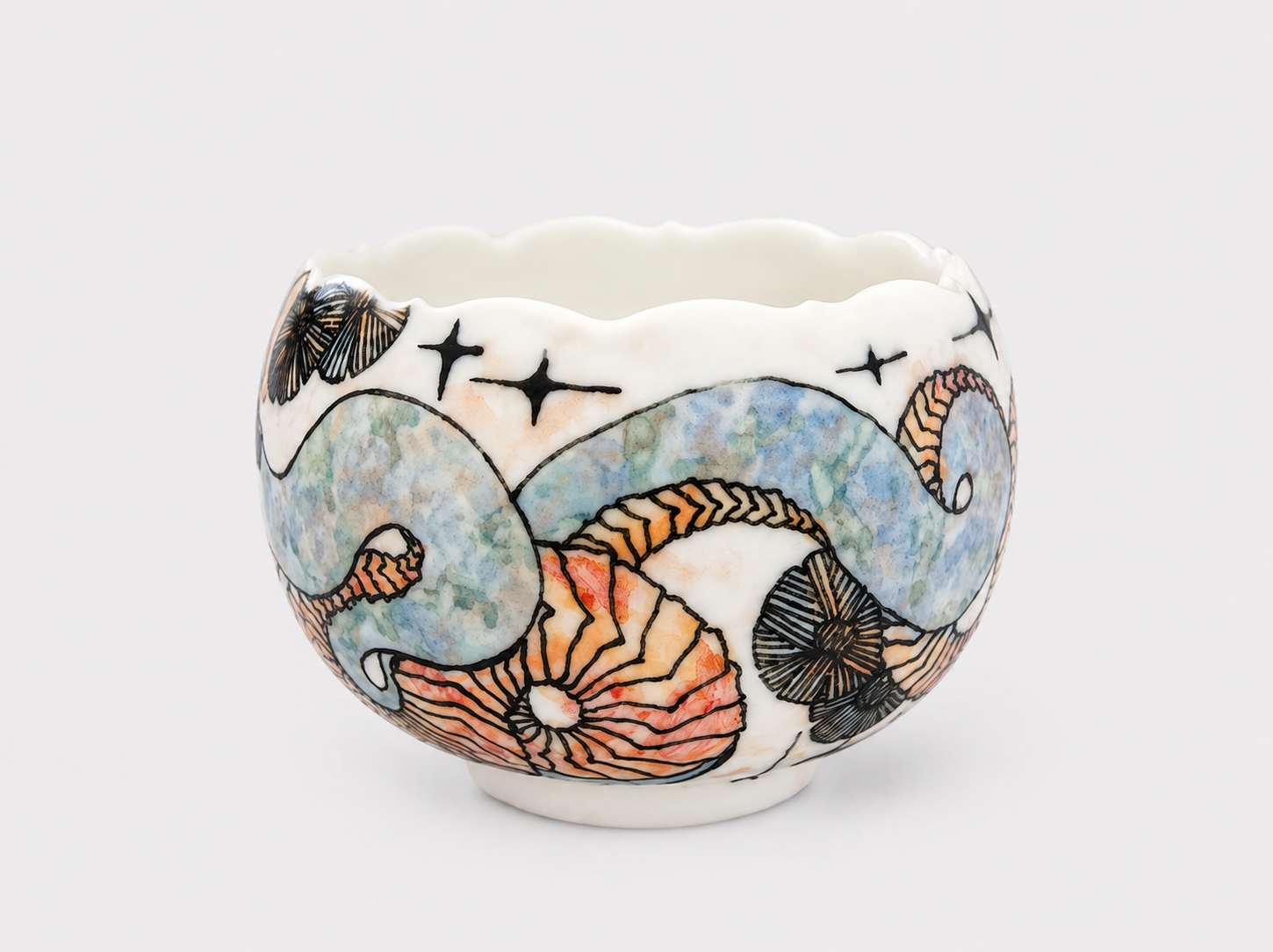 Botanical Reverie Hand-Painted Petal Rim Ceramic Cup – Limited Artist Edition