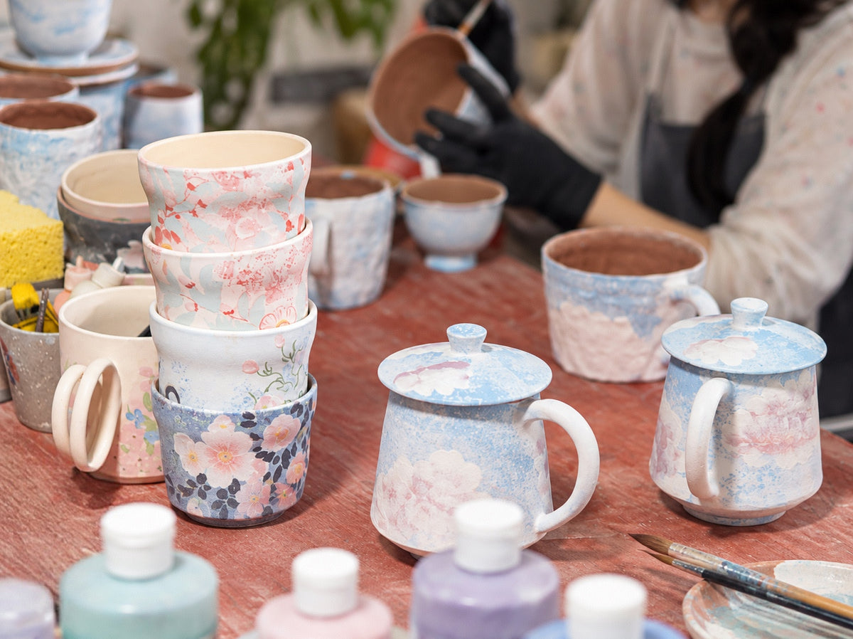 Mint Blossom Heart-Handle Handmade Ceramic Mug