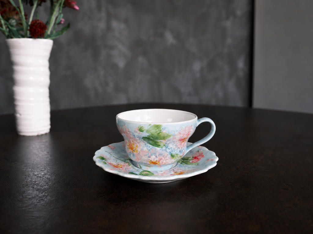 Blossom Garden Handmade Ceramic Cup & Saucer