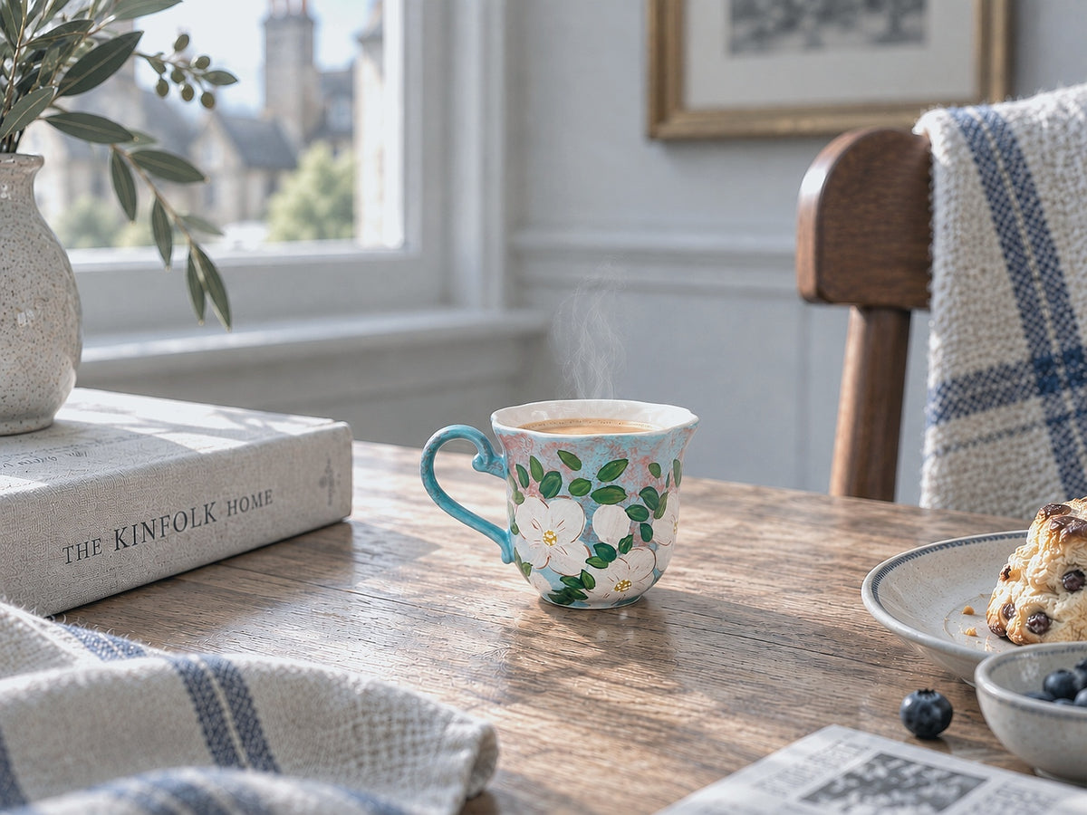 White Blossom Hand-Painted Ceramic Mug