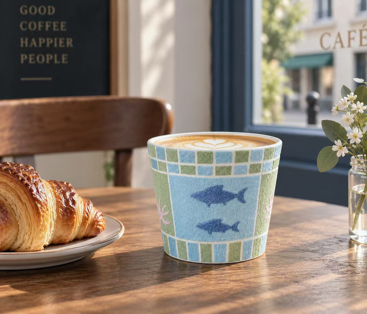 Ocean Mosaic Handmade Mineral Ceramic Cup