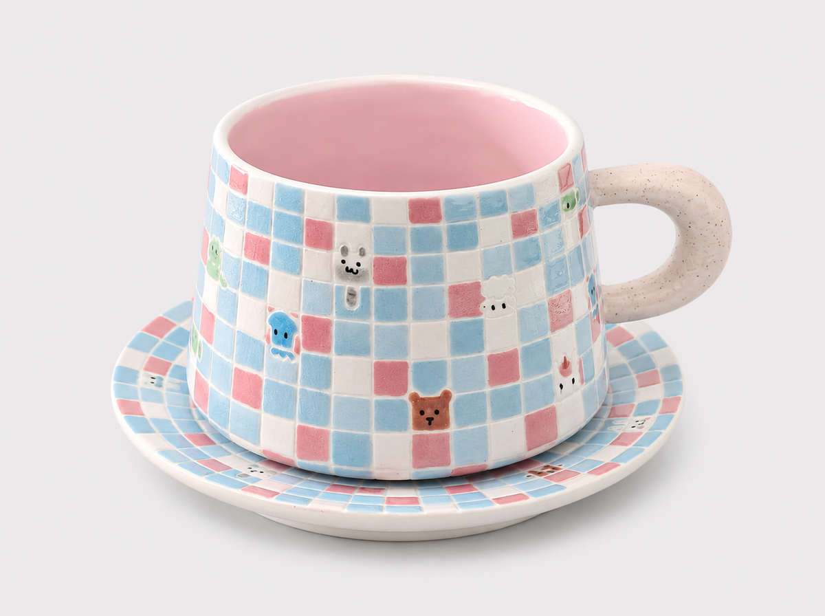 Artist Collection Pastel Mosaic Animal Friends Mug & Saucer Set – 400ml