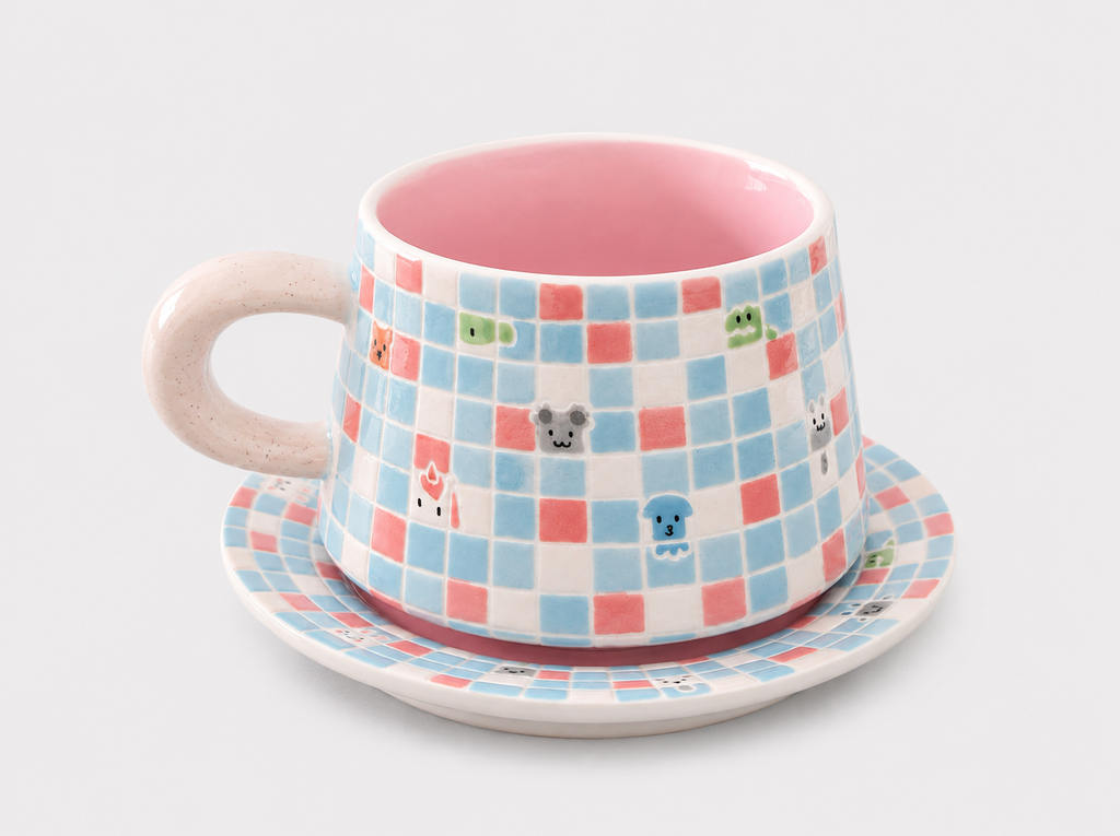 Artist Collection Pastel Mosaic Animal Friends Mug & Saucer Set – 400ml