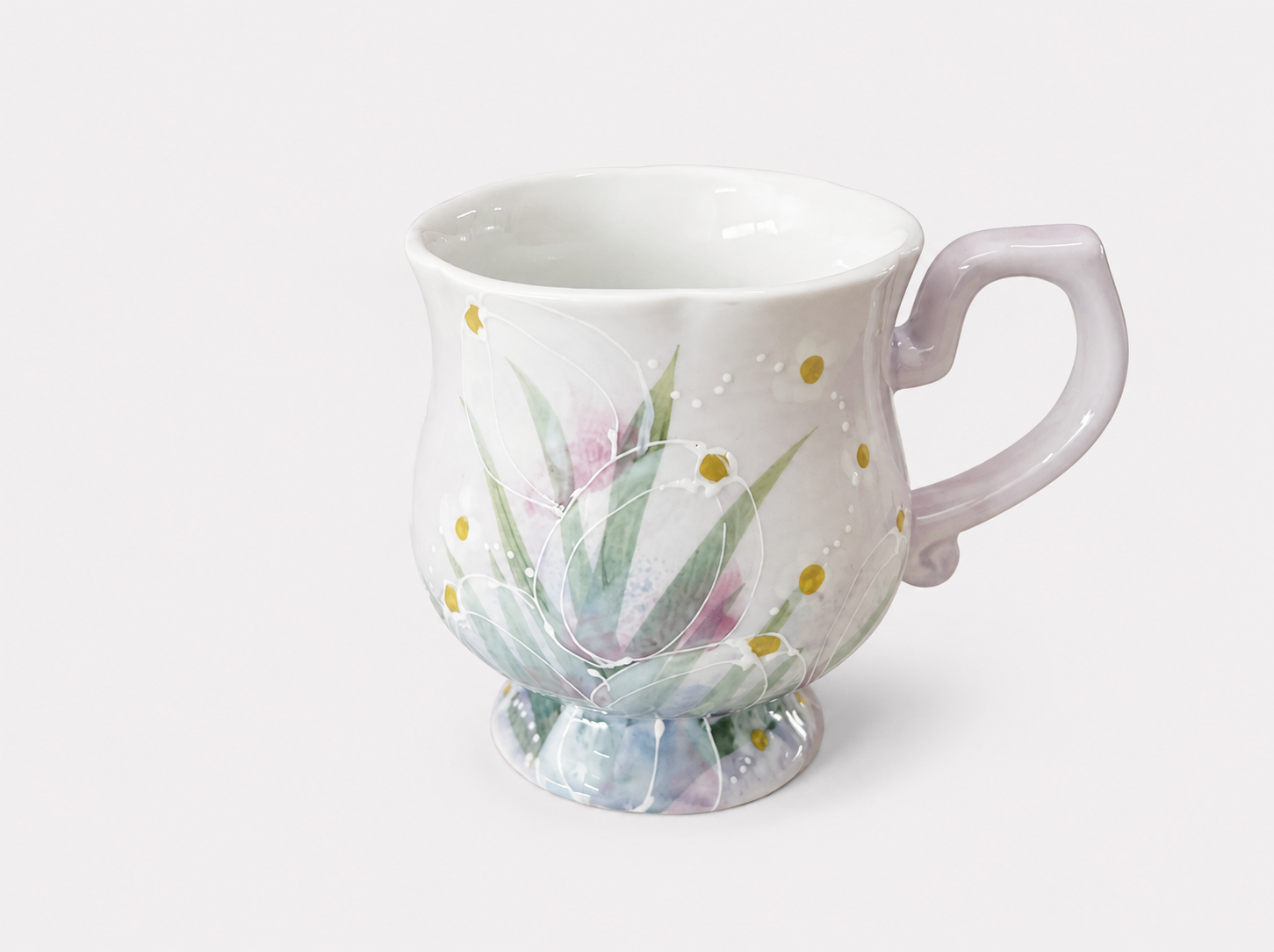 Hand-Painted Lilac Ceramic Mug – Artisan Coffee Cup with Footed Base