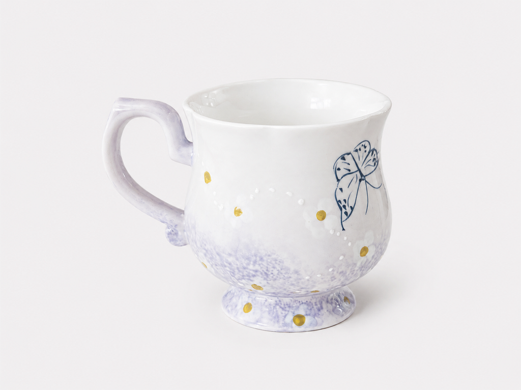 Hand-Painted Lilac Ceramic Mug – Artisan Coffee Cup with Footed Base