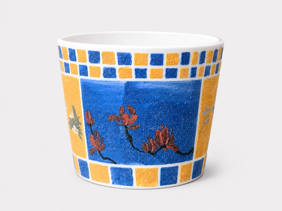 Golden Cobalt Garden Hand-Painted Mineral Art Ceramic Cup – 200 ml