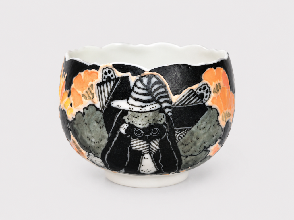 Garden Wanderer Hand-Painted Petal Rim Ceramic Cup – Limited Artist Edition