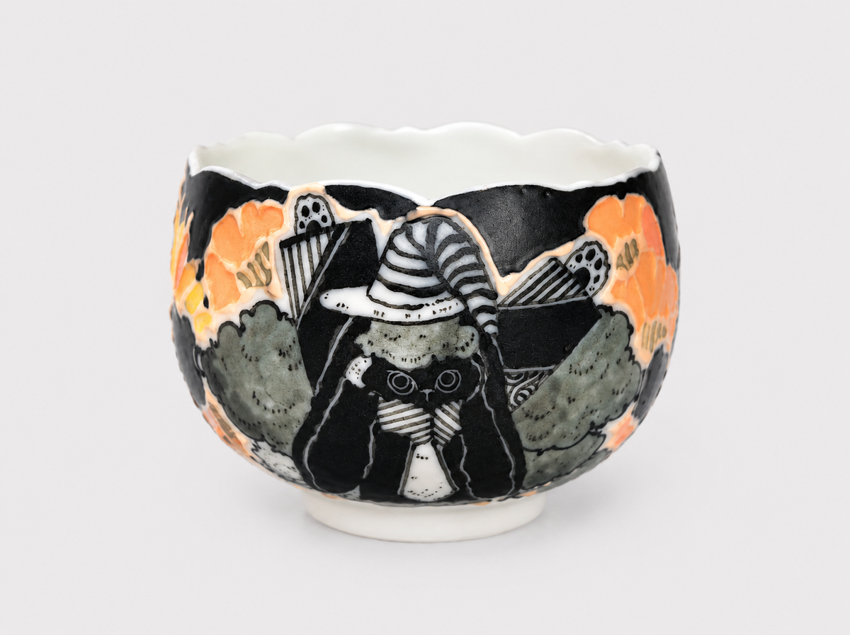 Garden Wanderer Hand-Painted Petal Rim Ceramic Cup – Limited Artist Edition