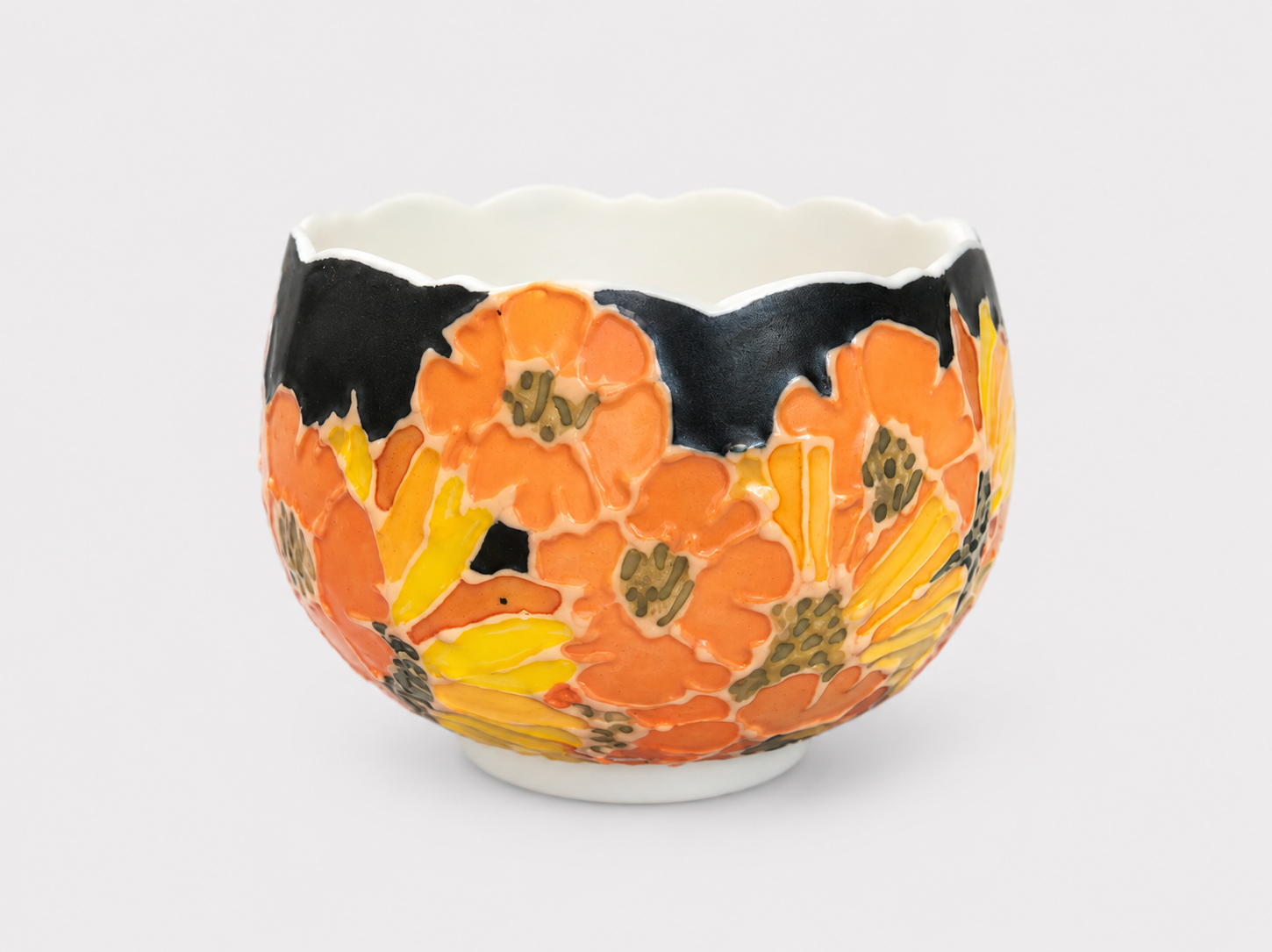 Garden Wanderer Hand-Painted Petal Rim Ceramic Cup – Limited Artist Edition