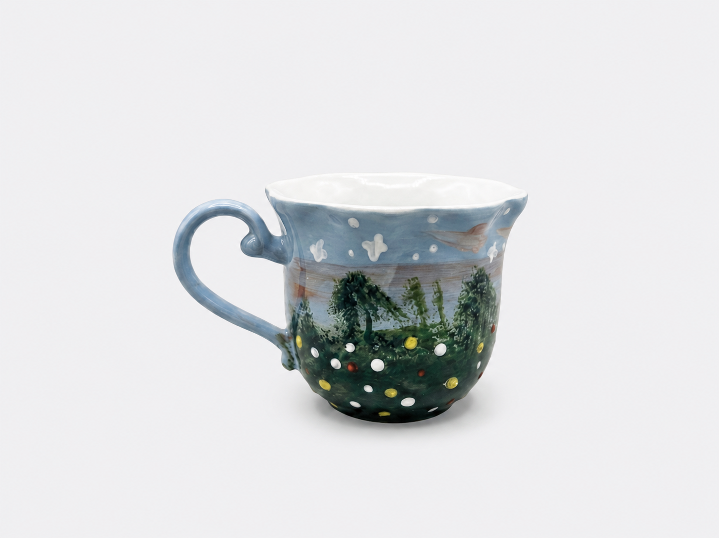 Hand-painted Landscape Ceramic Cup Whimsical Underglaze Illustration Mug
