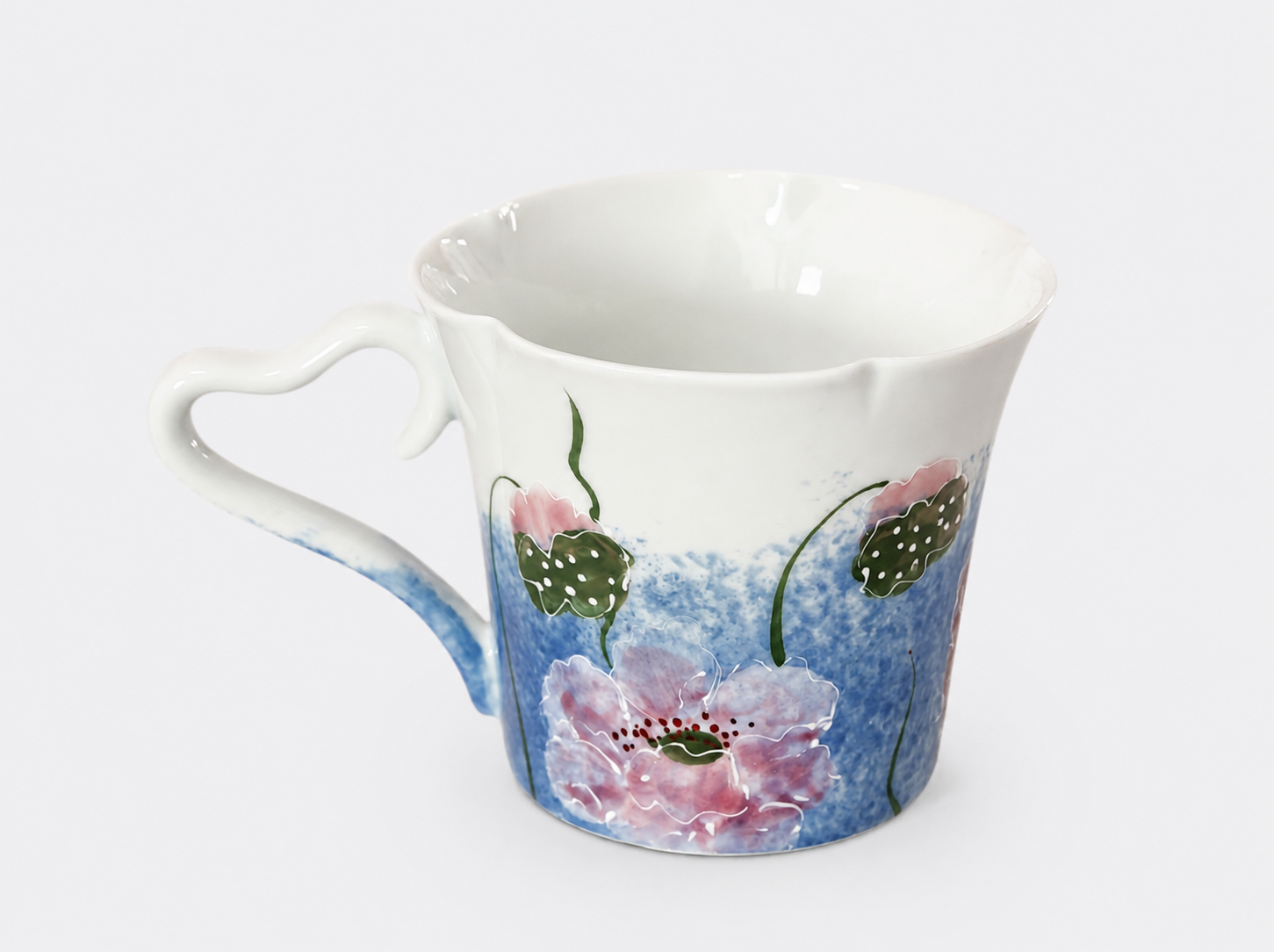 Hand-Painted Ceramic Mug with Koi Fish & Floral Design–250ml Blue Tea Coffee Cup