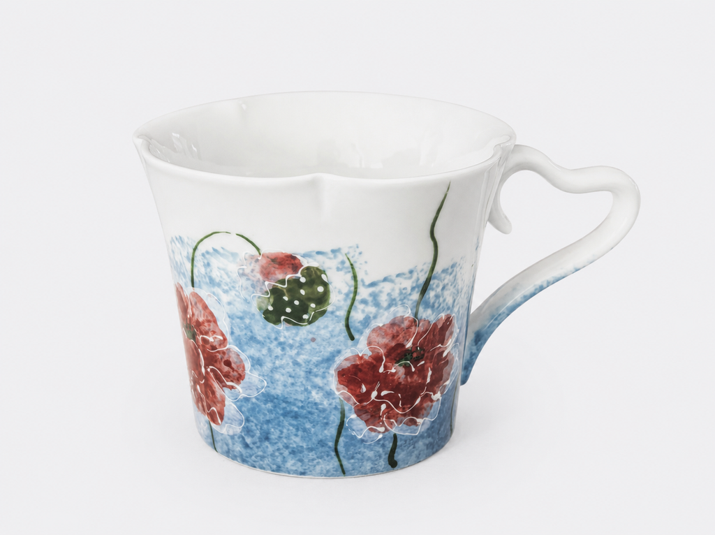 Hand-Painted Ceramic Mug with Koi Fish & Floral Design–250ml Blue Tea Coffee Cup