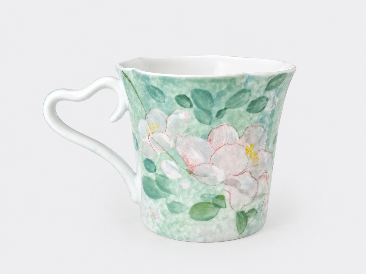 Hand-Painted Floral Ceramic Mug – 280ml Tea & Coffee Cup with Heart-Shaped Handle