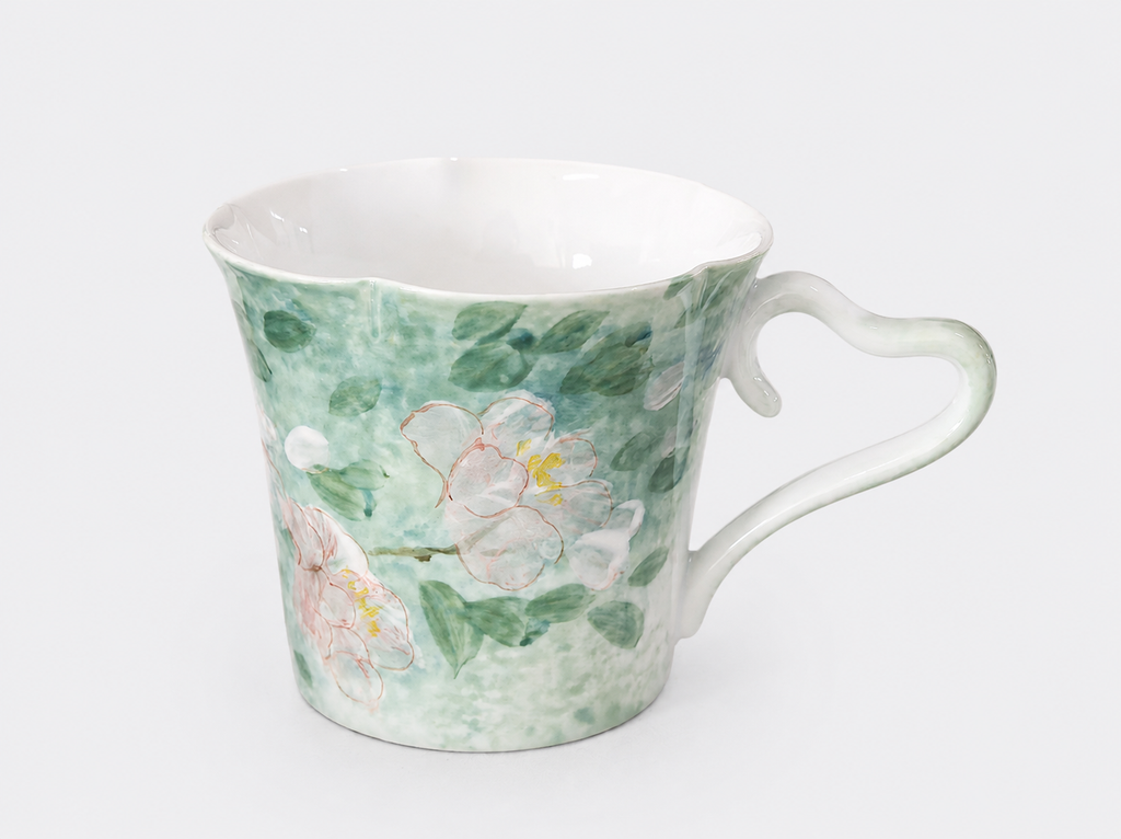 Hand-Painted Floral Ceramic Mug – 280ml Tea & Coffee Cup with Heart-Shaped Handle