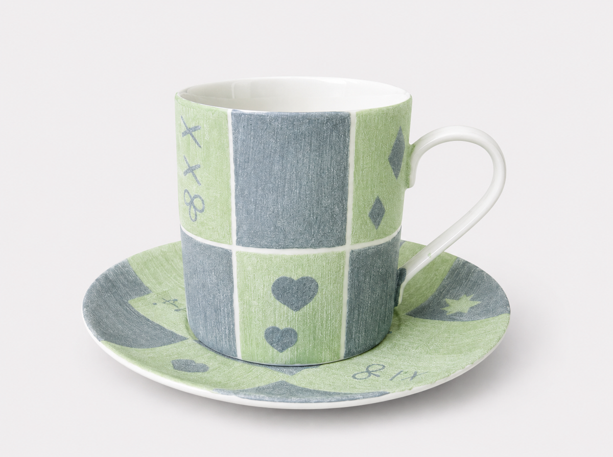 The Card Room Hand-Painted Mineral Art Ceramic Cup & Saucer Set – 280 ml