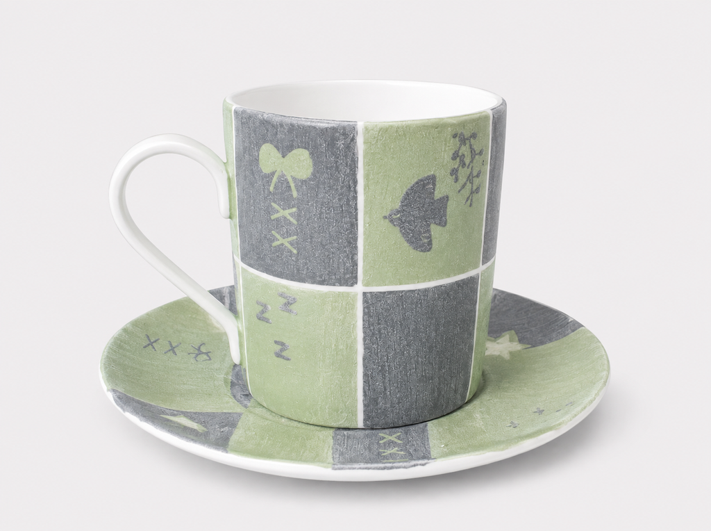 The Card Room Hand-Painted Mineral Art Ceramic Cup & Saucer Set – 280 ml