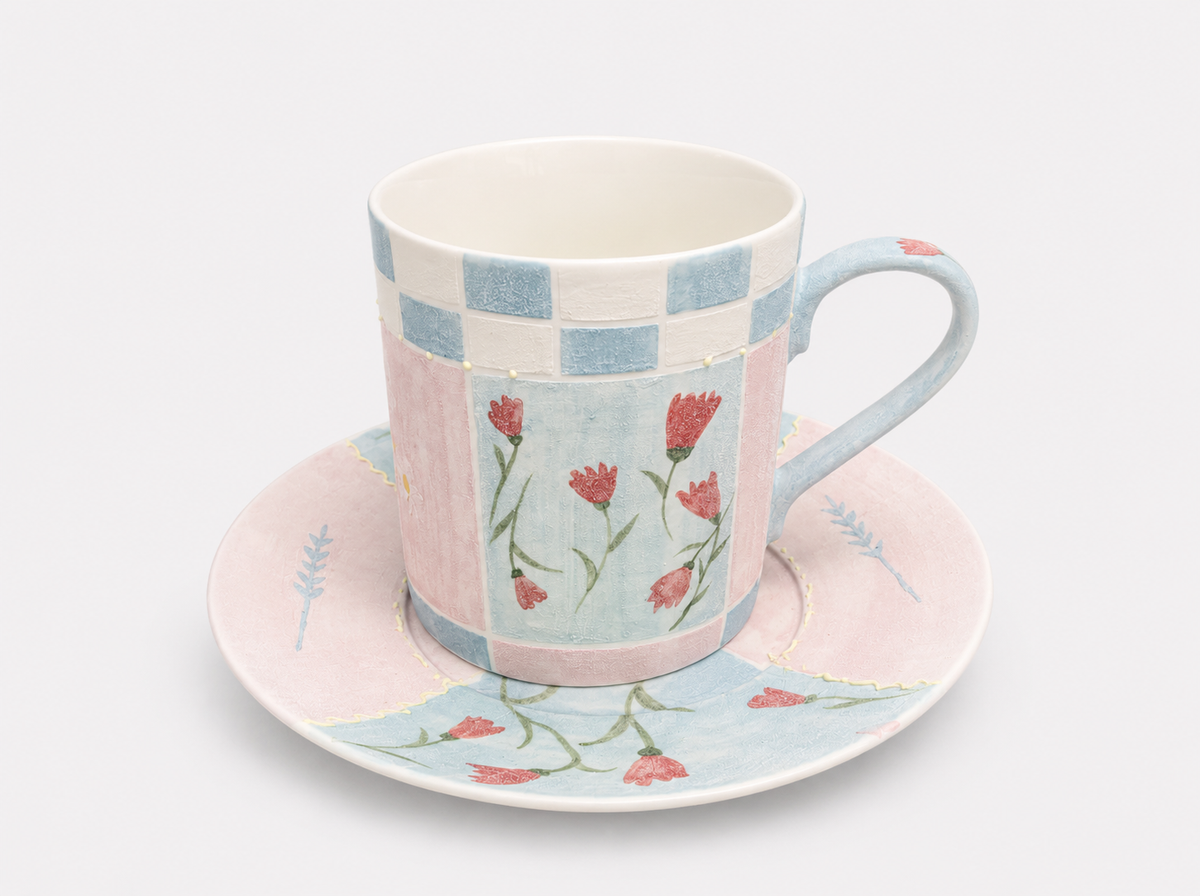 Blossom Cottage Hand-Painted Mineral Art Ceramic Cup & Saucer Set – 280 ml