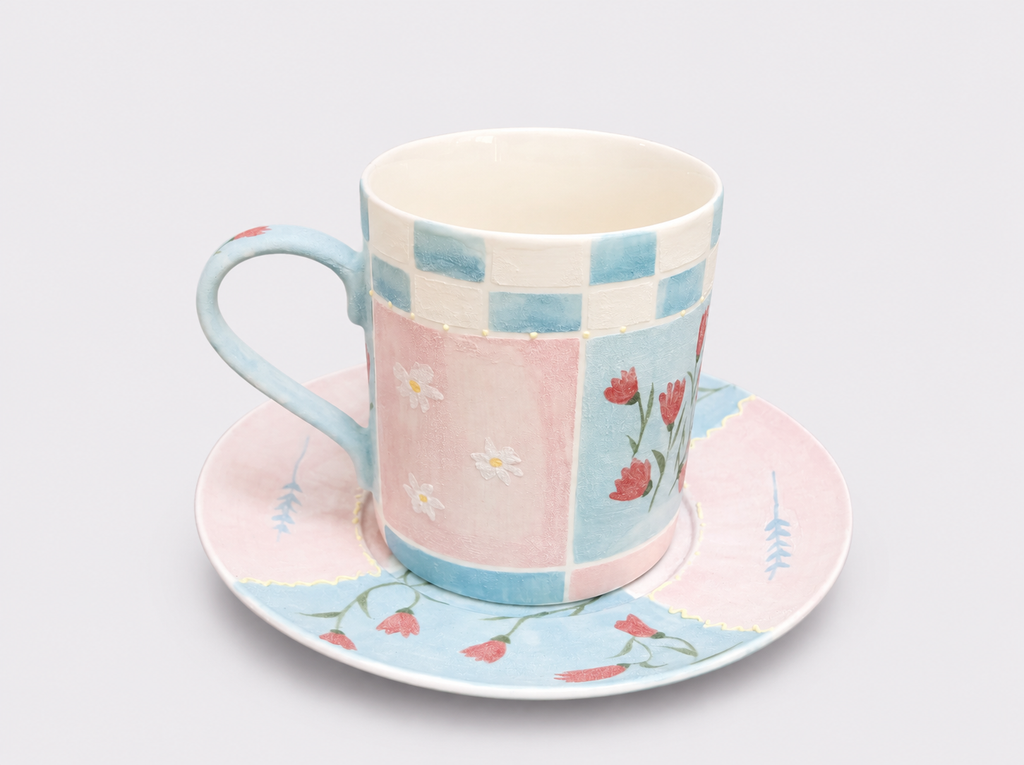 Blossom Cottage Hand-Painted Mineral Art Ceramic Cup & Saucer Set – 280 ml
