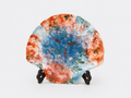 Hand-Painted Blue & Orange Floral Ceramic Plate – Organic Shell Shape Serving Dish