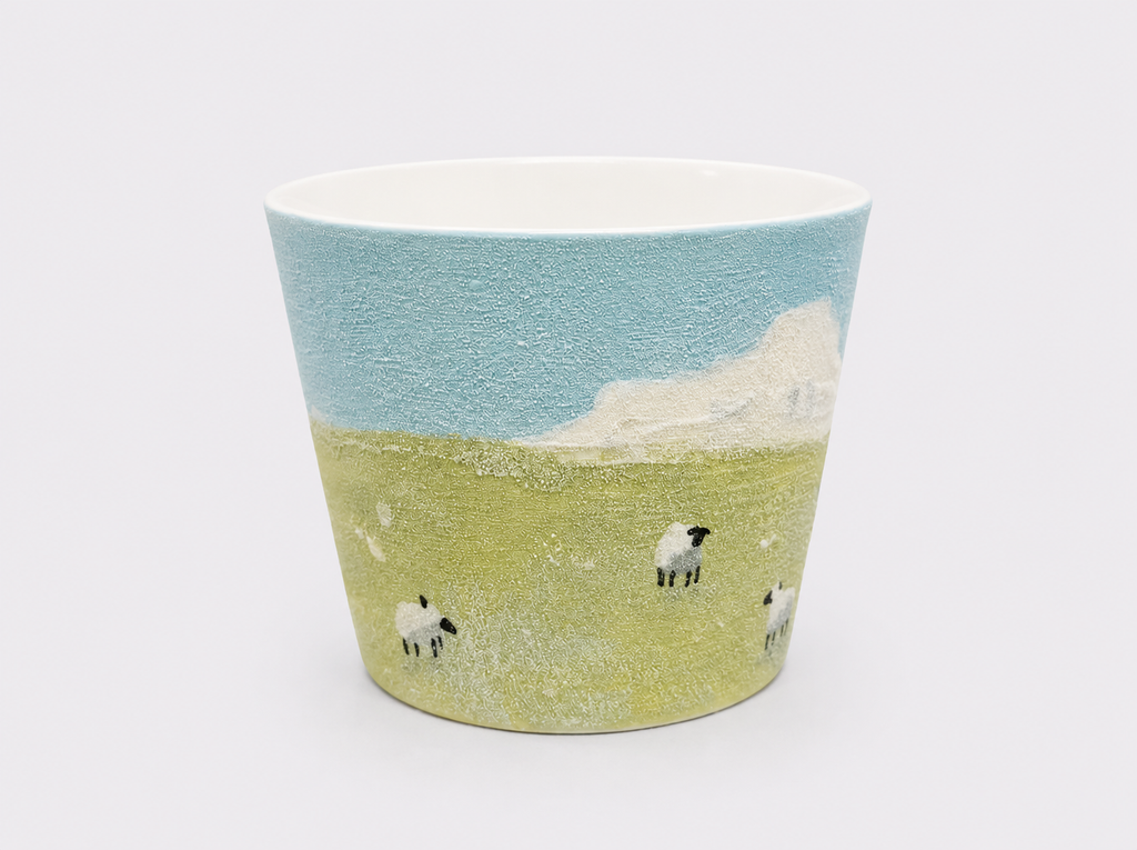 Meadow Flock Hand-Painted Mineral Art Ceramic Cup – 200 ml